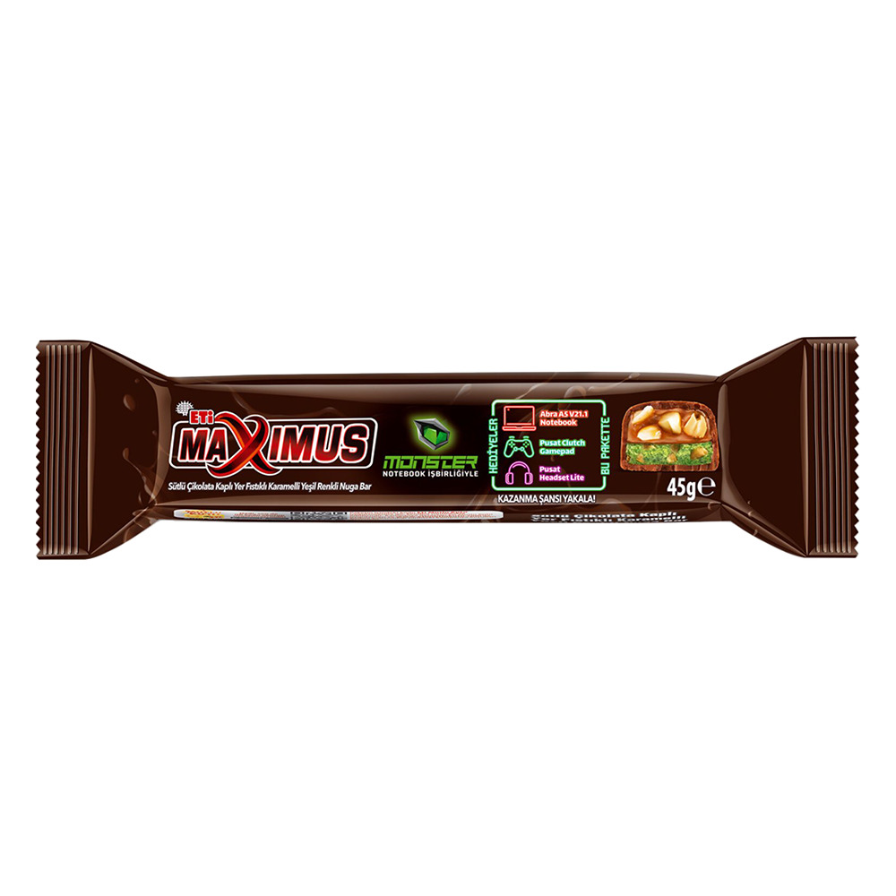 Etı Maximus Loading 45Gr Sütlü Çikolata Kaplı Yer Fıstıklı Karamelli Yeşil Renkli Nuga Bar